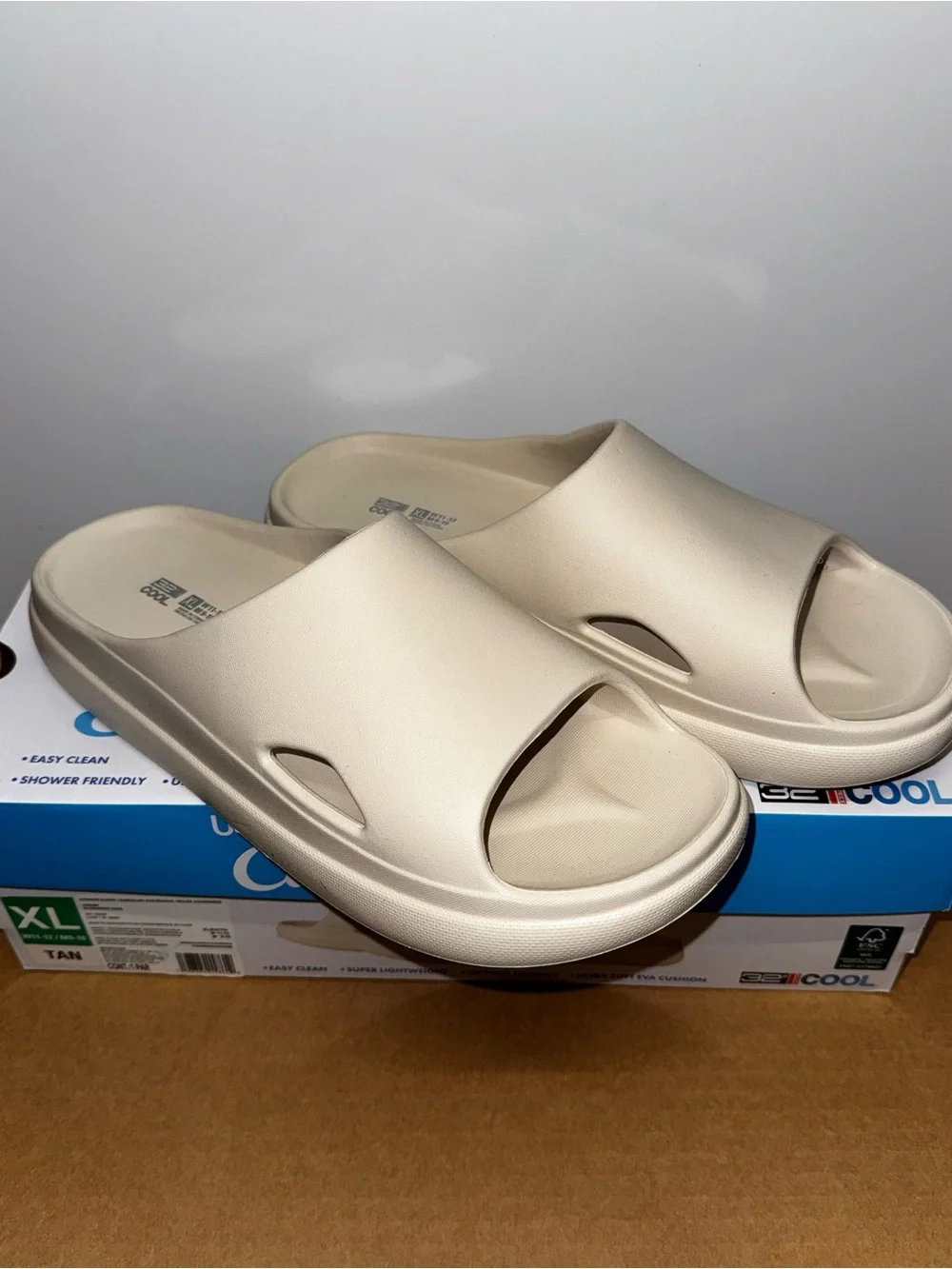 32 Degrees Cool Cushioned Slide Sandals Tan Women's Size: W11-12 / M9-10 , New